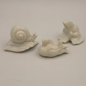 Vintage Pure White Small Porcelain Animal Figurines Japan Frog Snail Bird